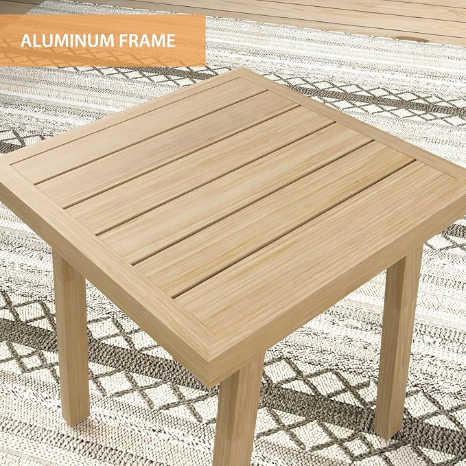 3-Piece Patio Conversation Set Aluminum for Outdoor Porch, Deck,(Beige) | All-Weather Aluminum Outdoor Conversation Set 1 Side Table and 2 Cushioned Armchairs rustproof