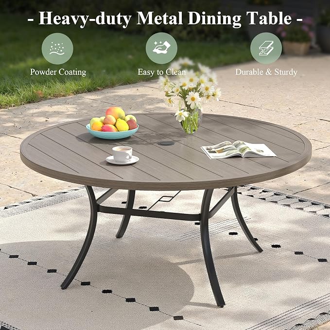 7 Pieces Patio Dining Set, 6 Outdoor Swivel Dining Chairs with 50" Round Metal Outdoor Dining Table with Umbrella Hole for Garden Backyard Deck, Grey