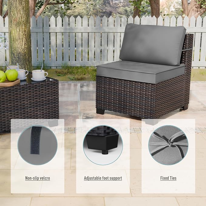 ALAULM 10 Pieces Patio Furniture Set with 2 Swivel Chairs Wicker Patio Conversation Set, Outdoor Sectional Furniture w/Coffee Table & Washable Seat Cushions-Grey