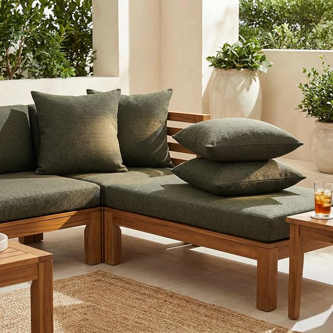 RSH DECOR Square Throw Pillows Set of 4, 20" x 20", Outdoor Pillows Waterproof, Outdoor Pillow Covers, Pillow Covers for Couch, Gentry Sequoia, Made in USA
