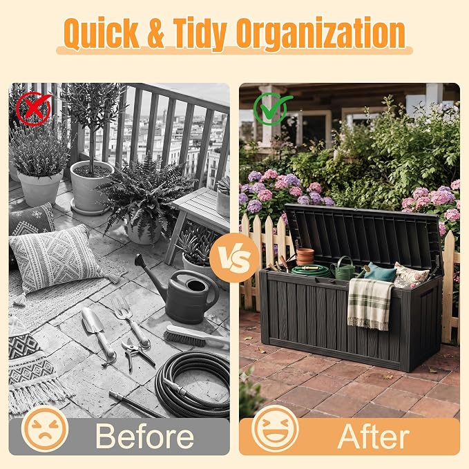 Outdoor Storage Box,140 Gallon Resin Deck Box,Waterproof & UV Resistant Lockable Package Delivery Bin,Toy Cabinet for Indoor & Outdoor