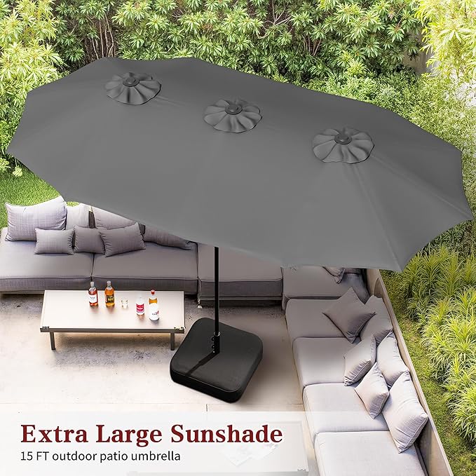 Vongrasig 15FT Large Patio Umbrella with Base Included, Outdoor Double sided Umbrellas with Crank Handle, Rectangle Table Umbrella for Pool Lawn Garden Market
