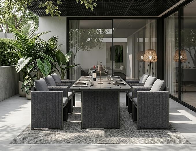 PURPLE LEAF 7-Piece Outdoor Dining Set Modern Patio Furniture Set with Aluminum Table and Chairs All-Weather Grey Olefin Cushions for Garden Backyard Kitchen