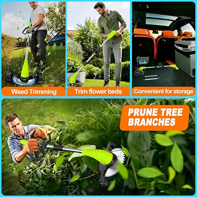 Aokia Electric Weed Wacker Cordless, 12V Battery Powered Weed Eater Cordless with Adjustable Pole (65inch), Lightweight Grass Trimmer Cutter/Mower with 2 Types Blade for Yard Lawn and Garden