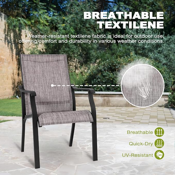 NUU GARDEN 5 Piece Outdoor Patio Dining Set, 36" Aluminum Patio Dining Square Table and 4 All Weather Textilene Patio Chairs with 1.97" Umbrella Hole for Backyard, Patio, Garden, Grey&Black