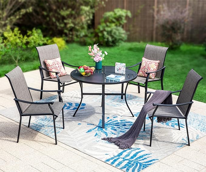 Sophia & William Outdoor Dining Set 5 Pieces, 4 Comfortable Textilene Chairs and 42" Round Patio Dining Table, Durable All-Weather Patio Furniture for Lawn, Park, and Courtyard Support 350lbs