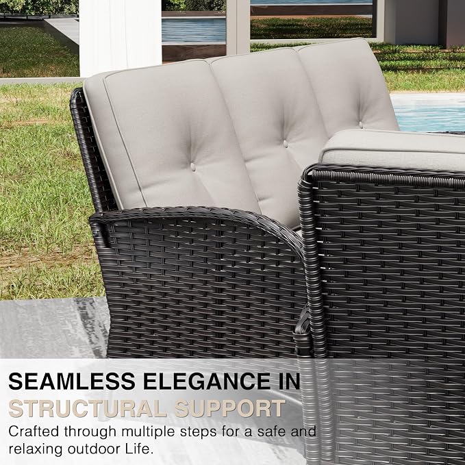 Joyside Wicker Patio Furniture Set, 6 Piece Outdoor Furniture Set with Thickened Cushions, High Back, Deep Seating, Wide Armrest, Rattan Outdoor Chairs for Porch, Deck
