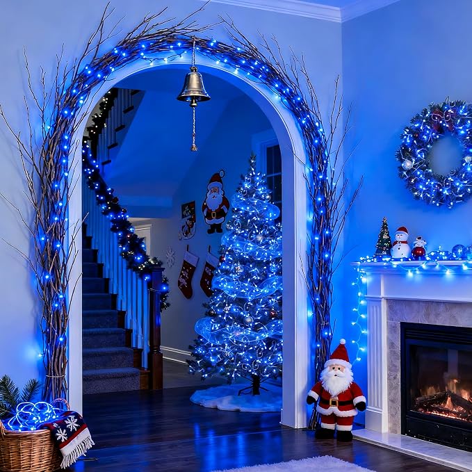 JMEXSUSS 91.5ft Connectable 250 LED Blue Christmas String Lights Indoor | Christmas Lights Outdoor Waterproof, 8 Modes Blue Christmas String Light for Party Garden Tree Halloween Decoration
