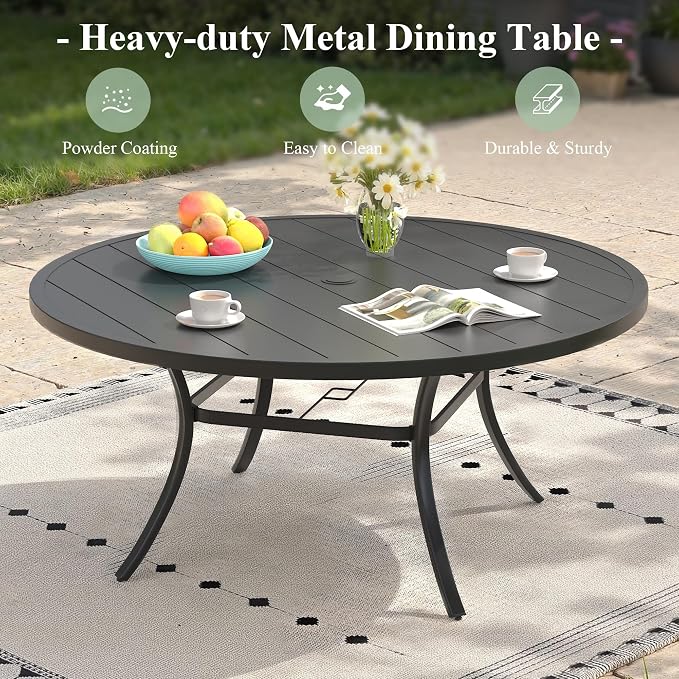 Patio Dining Set for 8, 53" Outdoor Dining Table and Chairs Set with Stackable Patio Chairs Outdoor Furniture for Garden Deck Backyard, Black Table and Black Chairs