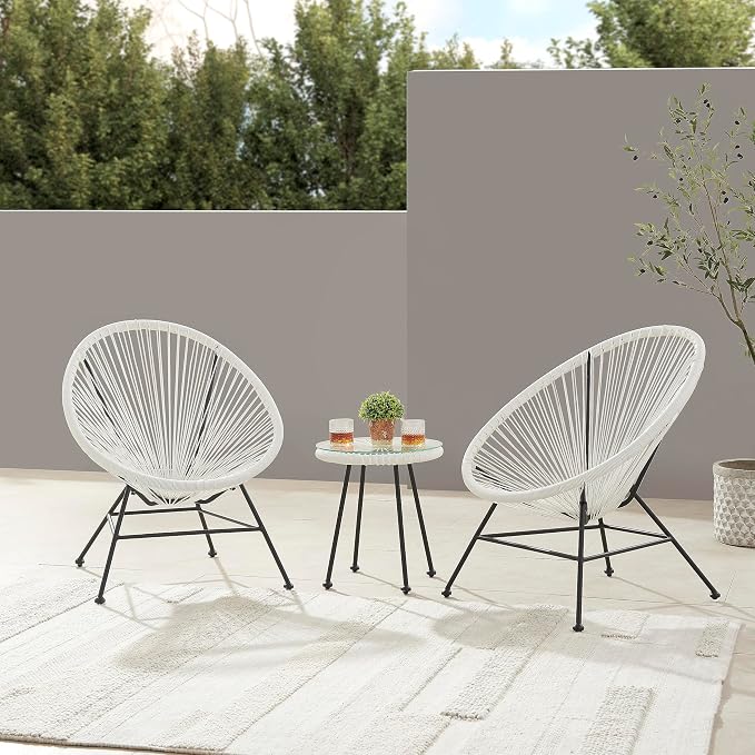 Linon Charleston White Woven Hammock Style Outdoor Chair with Black Metal Frame