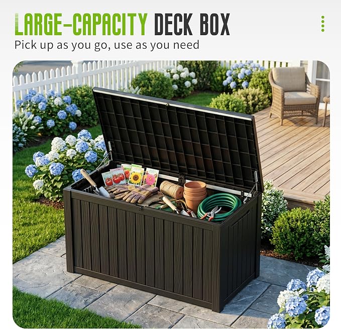DRATO 200 Gallon Outdoor Storage Box Waterproof, Large Resin Lockable Outdoor Deck Box with Lid, Weatherproof Container for Patio Furniture Cushions, Garden Tools, Pool Accessories (Black, 200 Gallon)