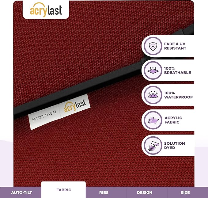 Midtown Umbrellas – The Lean 9 Ft Patio Umbrella with 10-Year-No-Fade Acrylast Acrylic Fabric, Auto-Tilt and 8 Reinforced Ribs for Deck, Pool, Garden, Hotel & Cafes – Regatta Red Canopy, Black Pole