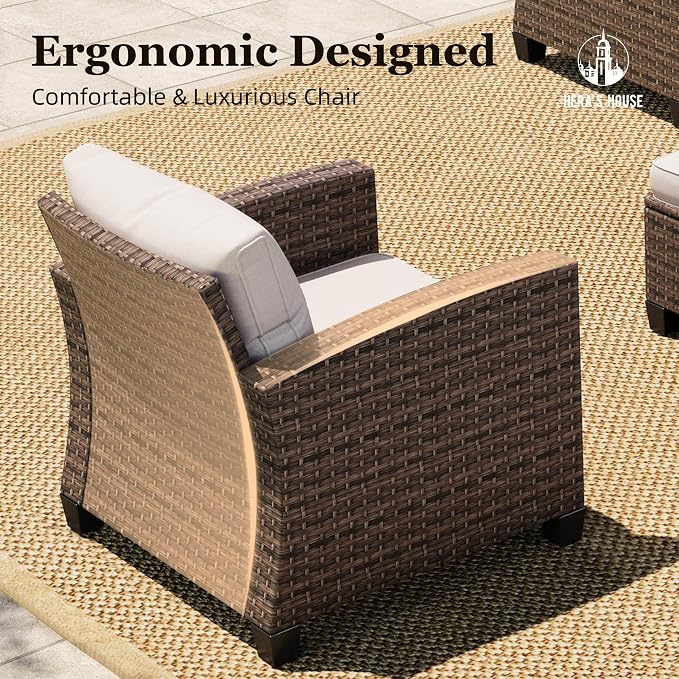 HERA'S HOUSE Wicker Patio Furniture Set with Fire Pit Table, Outdoor Rattan Conversation Sofa Sets for Lawn Yard