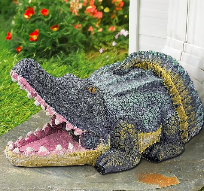 Teaeeno Alligator Decor Statue Gutter Downspout Extension Decorative,Crocodile Gutter Animal Statue Outdoor Decor,3"×4" Rain Gutter Downspout Splash Block,Garden Splash Block Outdoor Sculpture (Green)