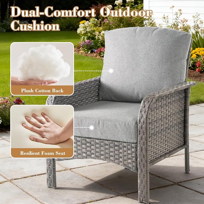 6 Pieces Patio Furniture Set, All-Weather Rattan Wicker Outdoor Furniture Loveseat Chairs with Coffee Table, High Back Conversation Set for Porch, Backyard, Balcony,Dark Grey
