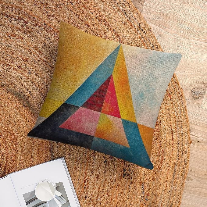 Porch Pillows Colorful Fun Aesthetic Mid Century Modern Gomestry Cushion Covers 16"x16" Vintage Abstract Decorations Pillow Covers Pillow Case Farmhouse Rustic Cushion Case for Sofa Couch