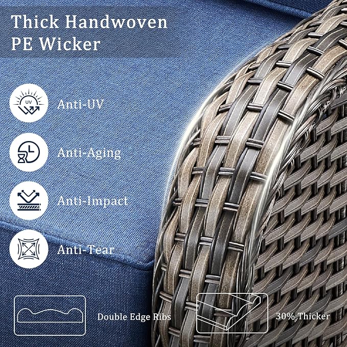 Luxury 6" Thick Cushion 11 Pieces Wicker Patio Furniture Set with High Back Swivel Rocker Chairs of 4, Outdoor Conversation Set with Patio Couch for Deck Porch Yard and Poolside