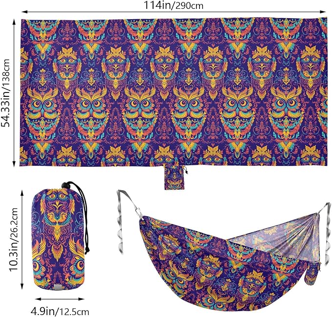 Camping Hammock Outdoor Hammocks for Outside Decorative Owl Design Beach Trees Portable Lightweight with Pockets Tree Straps Indoor
