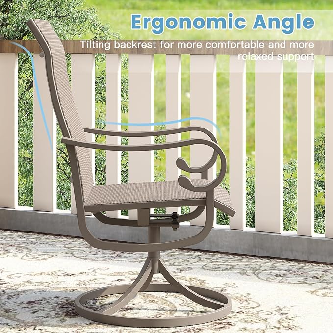 DIFY 9 Piece Outdoor Dining Set for 8, 59.8" Grey Wood-Like Round Metal Dining Table with Umbrella Hole and Swivel Patio Chairs with Sandshell Textilene, Patio Table and Chairs Set for Garden Backyard