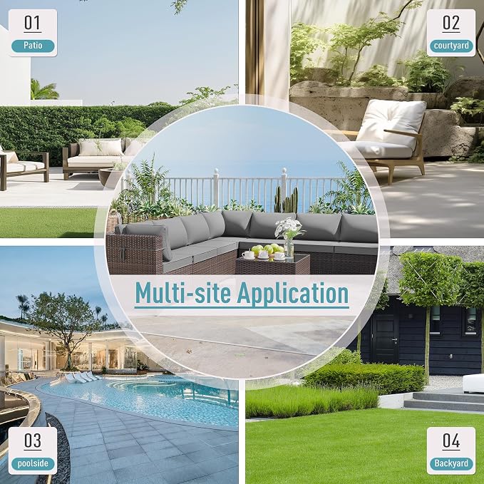 ALAULM 9 Pieces Patio Furniture Set Wicker Patio Conversation Set, Outdoor Sectional Furniture w/Coffee Table & Washable Seat Cushions-Grey