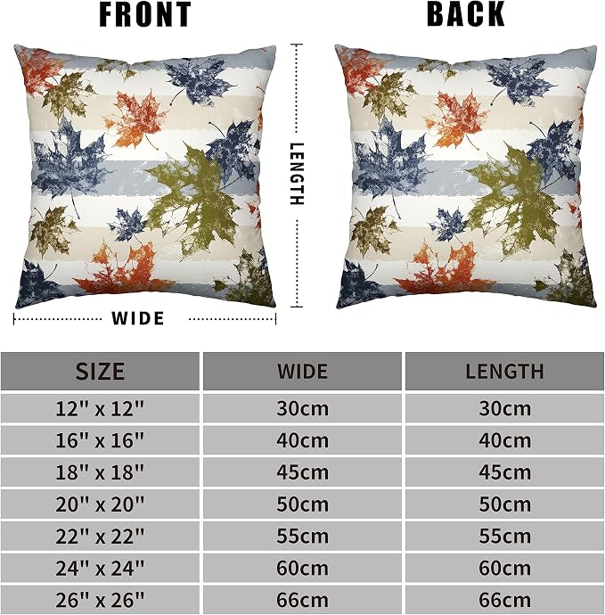 Set of 2 Thanksgiving Fall Pillow Covers Maple Leaves Decorative Pillow Case 16x16 Autumn Cotton Linen Throw Pillow Covers Blue Grey White Stripes Farmhouse Pillow Case for Couch Sofa Car