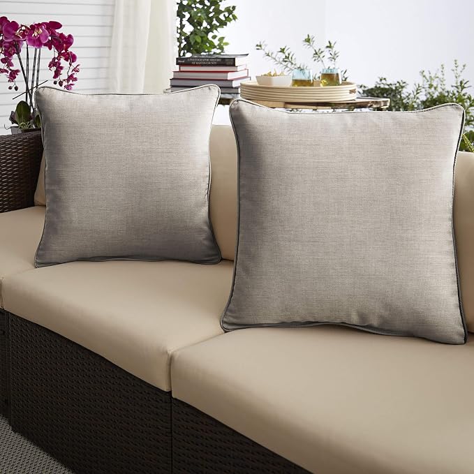 Sorra Home x Sunbrella - Cast Silver Indoor/Outdoor Corded Pillow Set, Set of 2