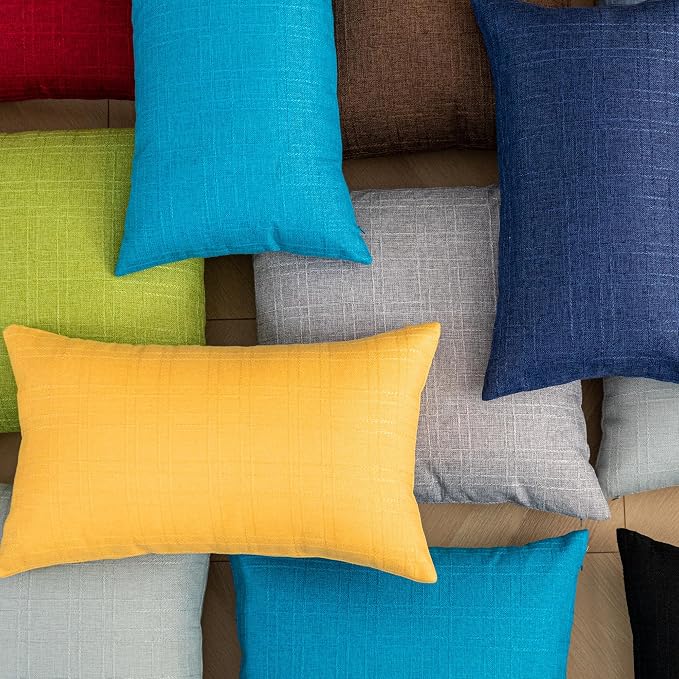Kevin Textile Outdoor Waterproof 26”x26” Pillow Covers 2 Pack, Dark Yellow | Water Resistant, Soft Faux Linen-cotton Yarn-dyed Woven Texture Throw Pillow Covers for Tent Patio Garden Couch Sofa