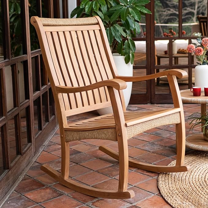 Cambridge Casual Marrakesh Teak Wood 3-Piece Rocking Conversation Set with Honey Twist Wicker
