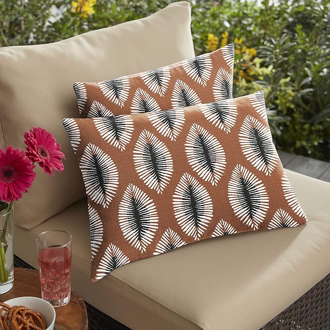 Sorra Home Hayden Outdoor/Indoor Pillow Set, 14 in x 24 in, Brown 2 Count