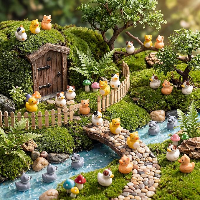 Novabright 100 Pcs Mini Resin Cat Ducks Tiny Resin Cat Ducks Figures to Hide Small Animal Statue for DIY Cake Craft Garden Landscape Ornament Potted Decoration Birthday Party Supplies