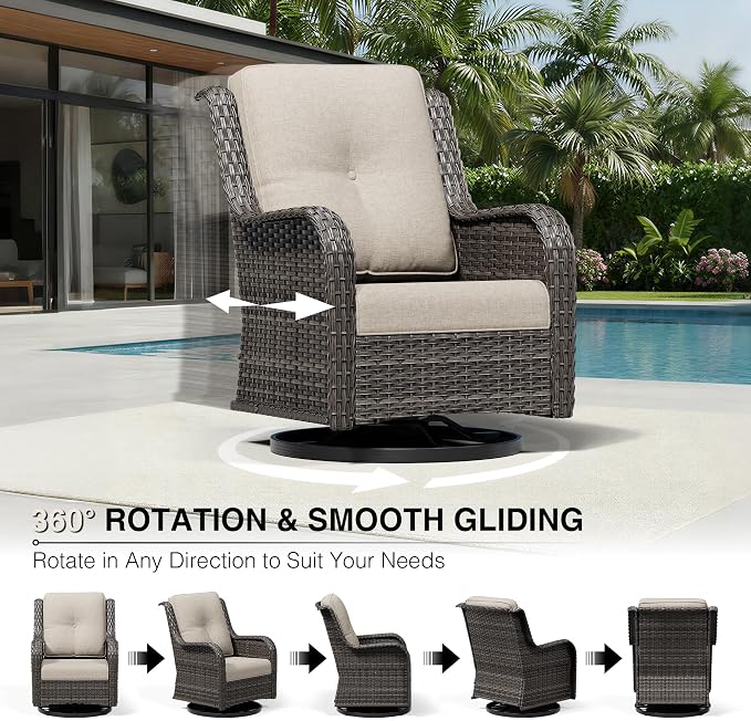 Joyside Outdoor Swivel Rocker Patio Chairs, Wicker Patio Furniture with High Back, Deep Seating, Wide Armrest, Thickened Cushions, Outdoor Rattan Furniture for Deck, Porch Use