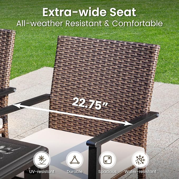 PHI VILLA Wicker Patio Dining Chairs Set of 4 with Removable Cushions | 4 Rattan dining chairs with thick removable seat cushions. Sturdy steel frame, easy assembly.