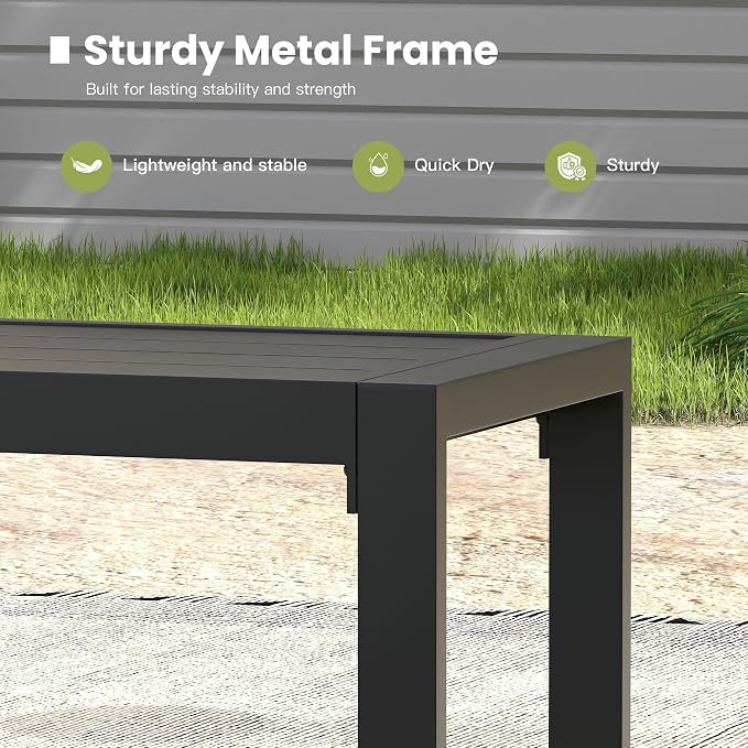 6 Pieces Outdoor Dining Set, Patio Table and Chairs Set with 51" Garden Bench for 6-7 People, 59.2" Outdoor Dining Table and Swivel Patio Chairs for Deck Backyard, Charcoal and Black
