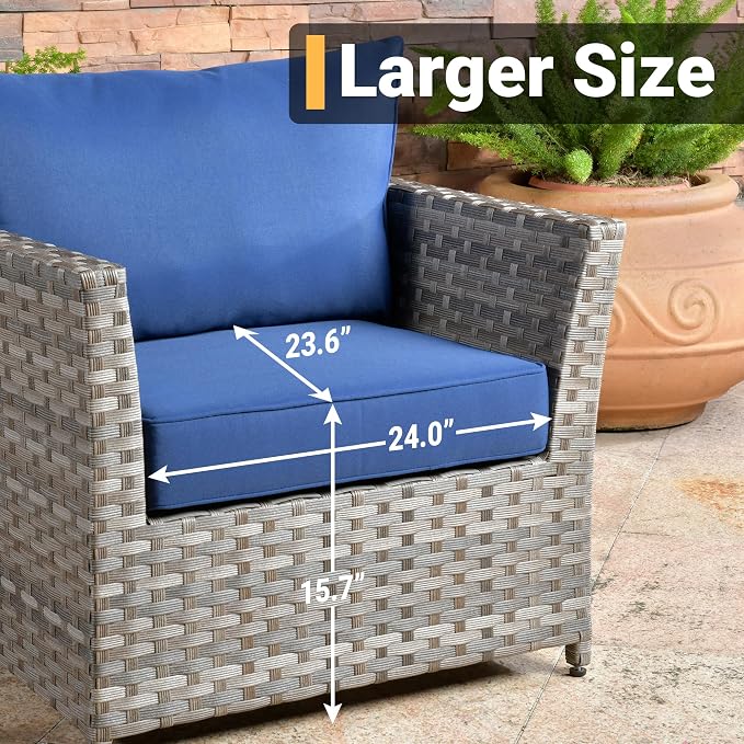CAODOC 12 Pieces Outdoor Furniture Patio Sectional Sofa Couch Gray PE Wicker Conversation Sets with Ottomans Glass Coffee Table for Garden Poolside Backyard