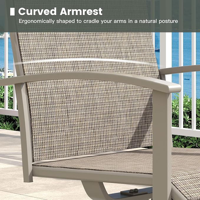 7 Pieces Round Outdoor Table and Chairs Set, Patio Dining Set with 50" Round Spliced Outdoor Table and Patio Swivel Chairs for Backyard Lawn Garden, Sandshell Table and Sandshell Chairs