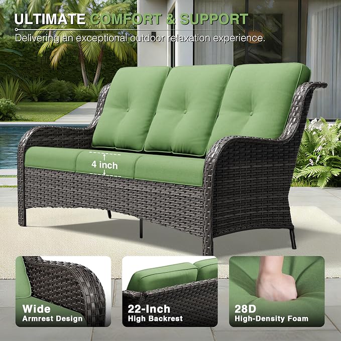 Joyside 7 Piece Wicker Patio Furniture Set, Outdoor Swivel Rocker Patio Chairs with High Back, Deep Seating, Wide Armrest, Thickened Cushions, Outdoor Furniture for Deck, Porch Use