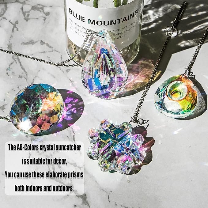 4pcs Crystal Suncatchers for Window Hanging Sun Catcher Indoor RainbowMaker | Hanging Crystals Suncatcher for Home Garden Decor Lamp Chandelier Prism Gift For Women Light Catcher Glass Christmas Ornament