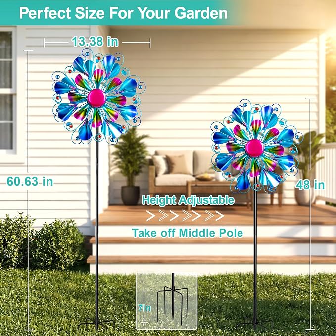 Solar Wind Spinner Outdoor Metal - Peacock Kinetic Garden Sculptures with Color-Changing LED Lights, Waterproof Wind Catchers Yard Art Decor for Patio Lawn, for Women
