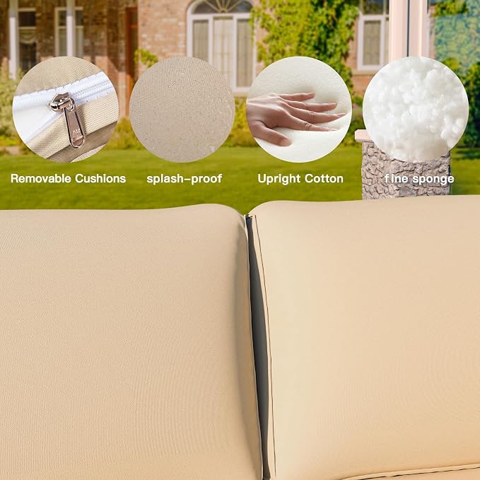 7 Pieces Outdoor Patio Furniture Sets,Wicker Conversation Set Sectional Sofa,Includes 6 All-Weather High Back PE Rattan Seating Components w/Thickened Cushions&Coffee Table,Sand