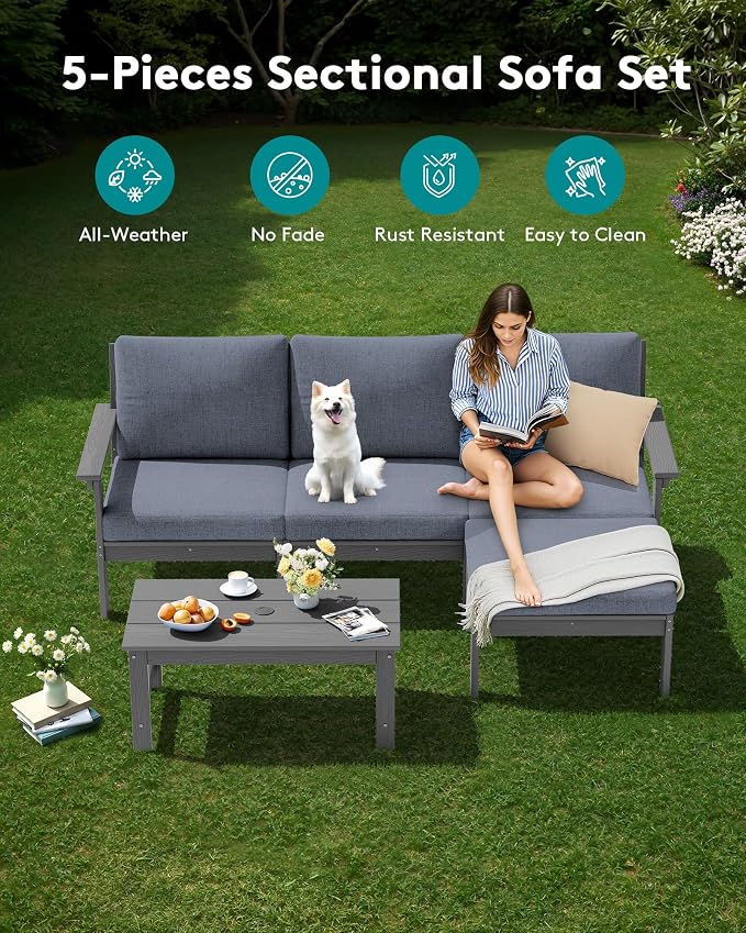 SERWALL HDPE Outdoor Sectional with Ottoman & Coffee Table