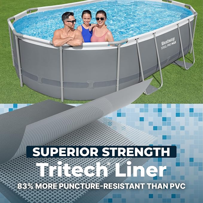 Bestway Steel Pro MAX 16' x 10' x 42" Above Ground Pool, Oval Metal Frame Outdoor Swimming Pool Set with Filter Pump, Ladder, and Cover, Gray