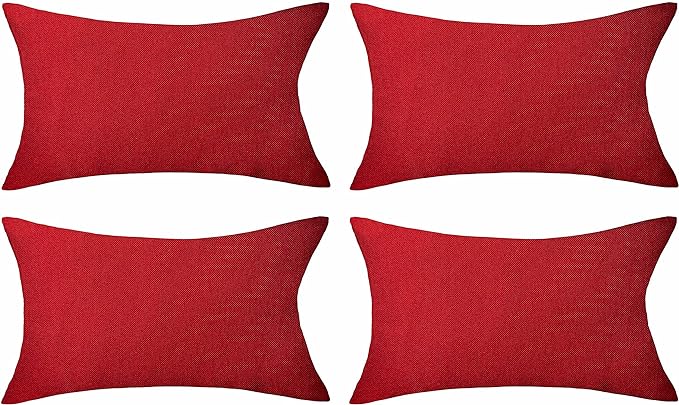 Home Brilliant Red Outdoor Pillows Christmas Waterproof Linen Pillow Covers Farmhouse Rectangle Lumbar Throw Pillow for Living Room Balcony Patio Couch, Pack of 4, 12 inch x 20 inch (30 x 50 cm)