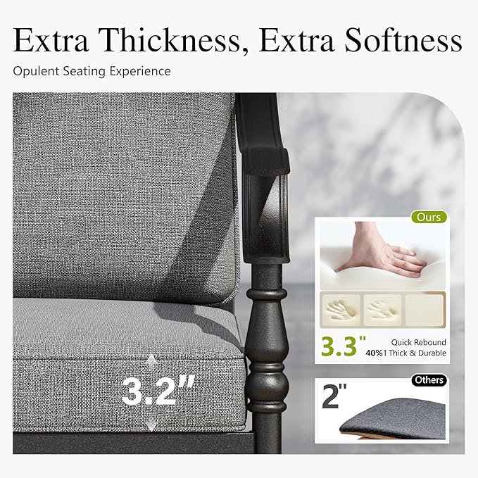 Sophia & William Outdoor Patio Swivel Dining Chairs Set of 6, Heavy Duty Patio Dining Chairs with Thickened Cushions, Wrought Iron Deck Chairs for Backyard, Poolside, Balcony and Garden