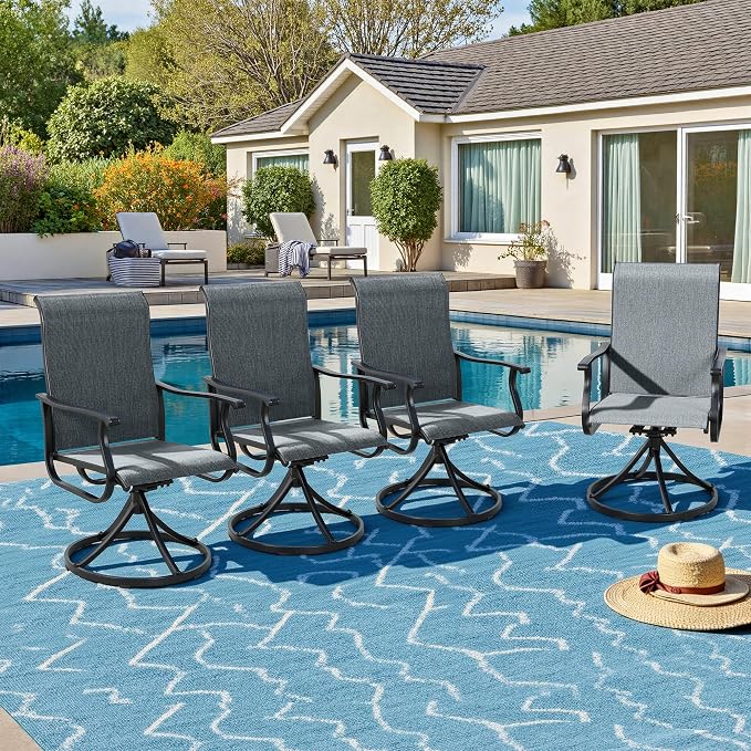 SUNCROWN Patio Swivel Rocker Dining Chairs Set of 4, All Weather High Back Textilene Outdoor Chairs with Sturdy Metal Frame, Swivel Rocking Patio Chairs for Backyard Lawn Garden Porch Deck, Dark Grey