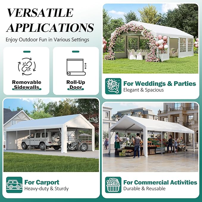 GARTOO 13' x 26' Canopy Party Tent & Carport - Heavy Duty Outdoor Wedding Gazebo with 4 Sand Bags, Event Shelter Canopy for Outdoor Event, Wedding, Birthday Party