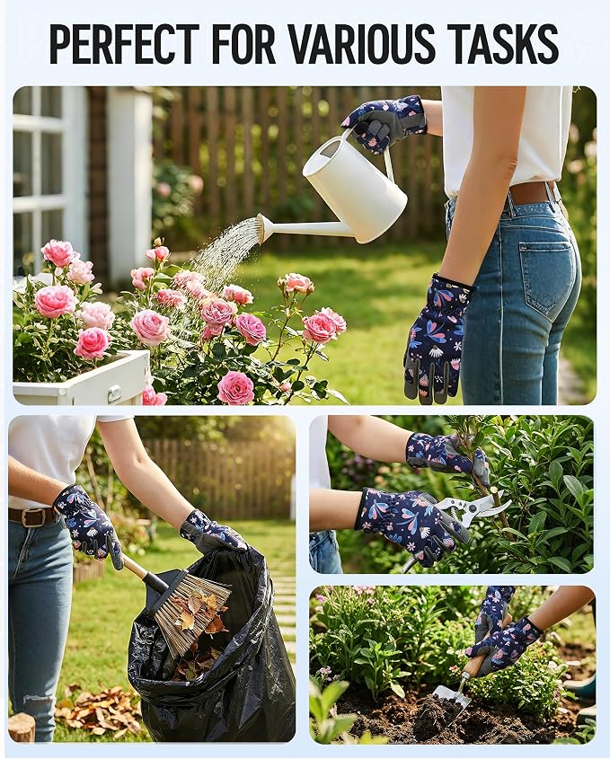 WORKPRO Floral Garden Gloves for Women, Gardening Gloves for Women/Ladies | Printed Breathable Working Gloves, Touchscreen Design, No-Slip Palm Grip, for Weeding, Planting, Raking and Pruning