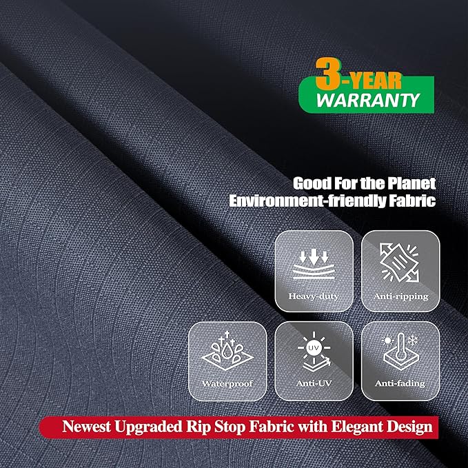 F&J Outdoors Patio Furniture Covers, Heavy Duty Tear Resistant Waterproof UV Resistant Windproof Large Furniture Cover, Grey, 110" Dia x 33" H