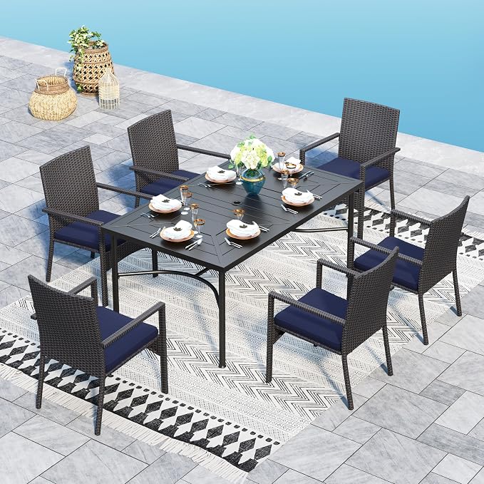 Sophia & William 7-Piece Patio Dining Set, Metal Table, PE Wicker Chairs | All Weather Patio Table and Chairs Set for 6, Perfect for backyard, deck, porch