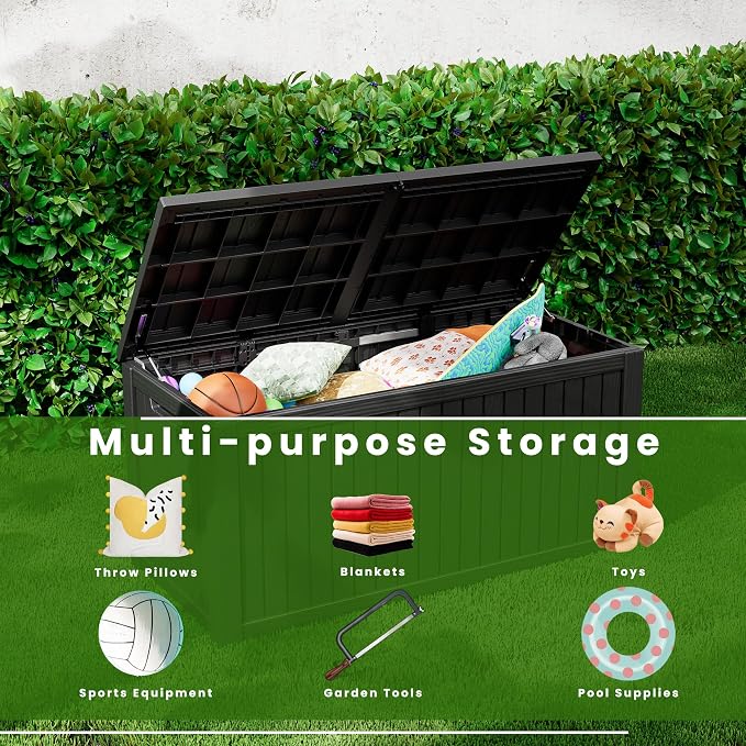 200 Gallon Outdoor Storage Box Waterproof, Lockable Resin Deck Box Large Storage Bin for Patio Furniture Cushion, Garden Tools, Pool Accessories, UV-Resistant Outside Delivery, Black