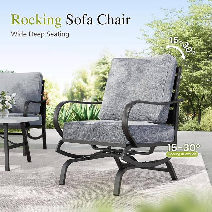 Sophia & William Patio Furniture Sets 5 Seats Outdoor Metal Conversation Sets 5 Pcs with 2 x Cushioned Swivel Sofa Chairs,1 x 3-Seat Sofa,2 x Ottomans for Coffee Lawn Backyard Poolside Grey